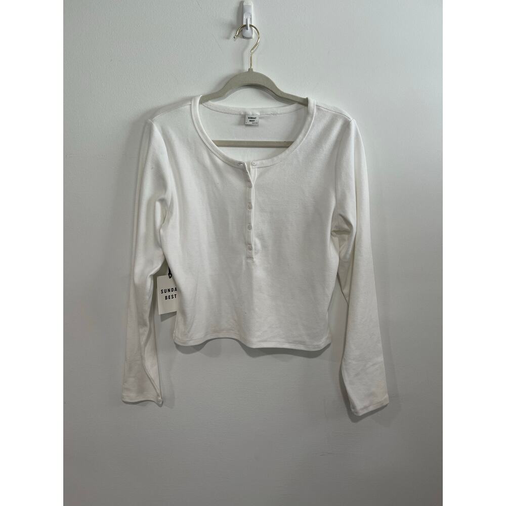NWT Aritzia Sunday Best Drew White Long Sleeve Henley Minimalist Casual